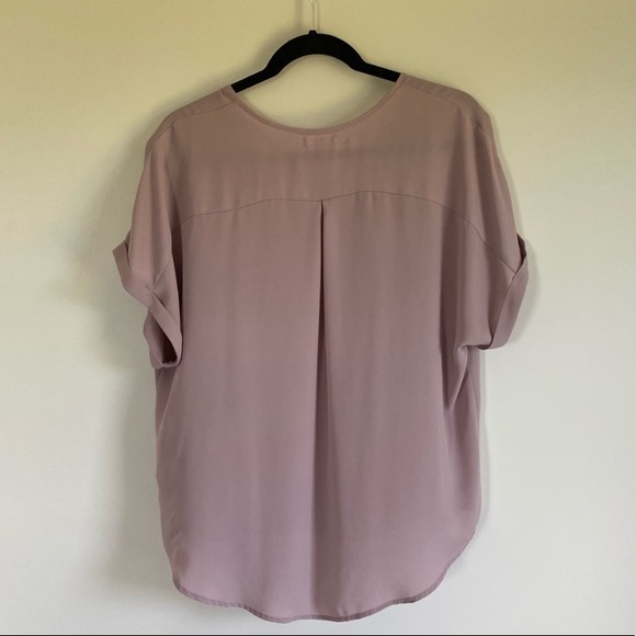 Short Sleeve, Lilac, V-Neck Blouse - Picture 2 of 3